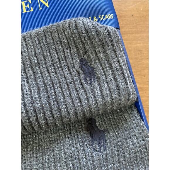 Polo Ralph Lauren Men's 2 Piece Set Hat & Scarf New Navy/Grey Gift Set - Picture 2 of 5